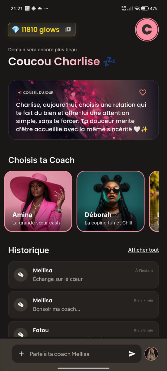 Écran d'accueil de Ma Coach AI